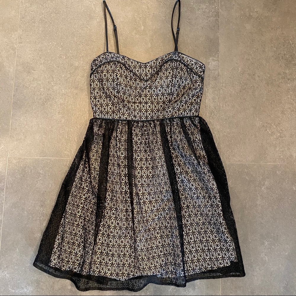 Black Lace Dress w/ Faux Leather Trim! Size 1